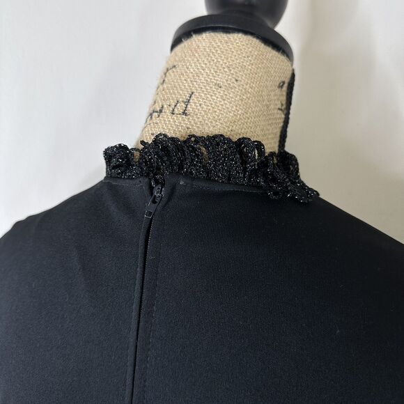 70s Vtg Kay Windsor Black Maxi Dress High Neck Sparkle Trim Goth Witchy Sz S/M? - Picture 11 of 16